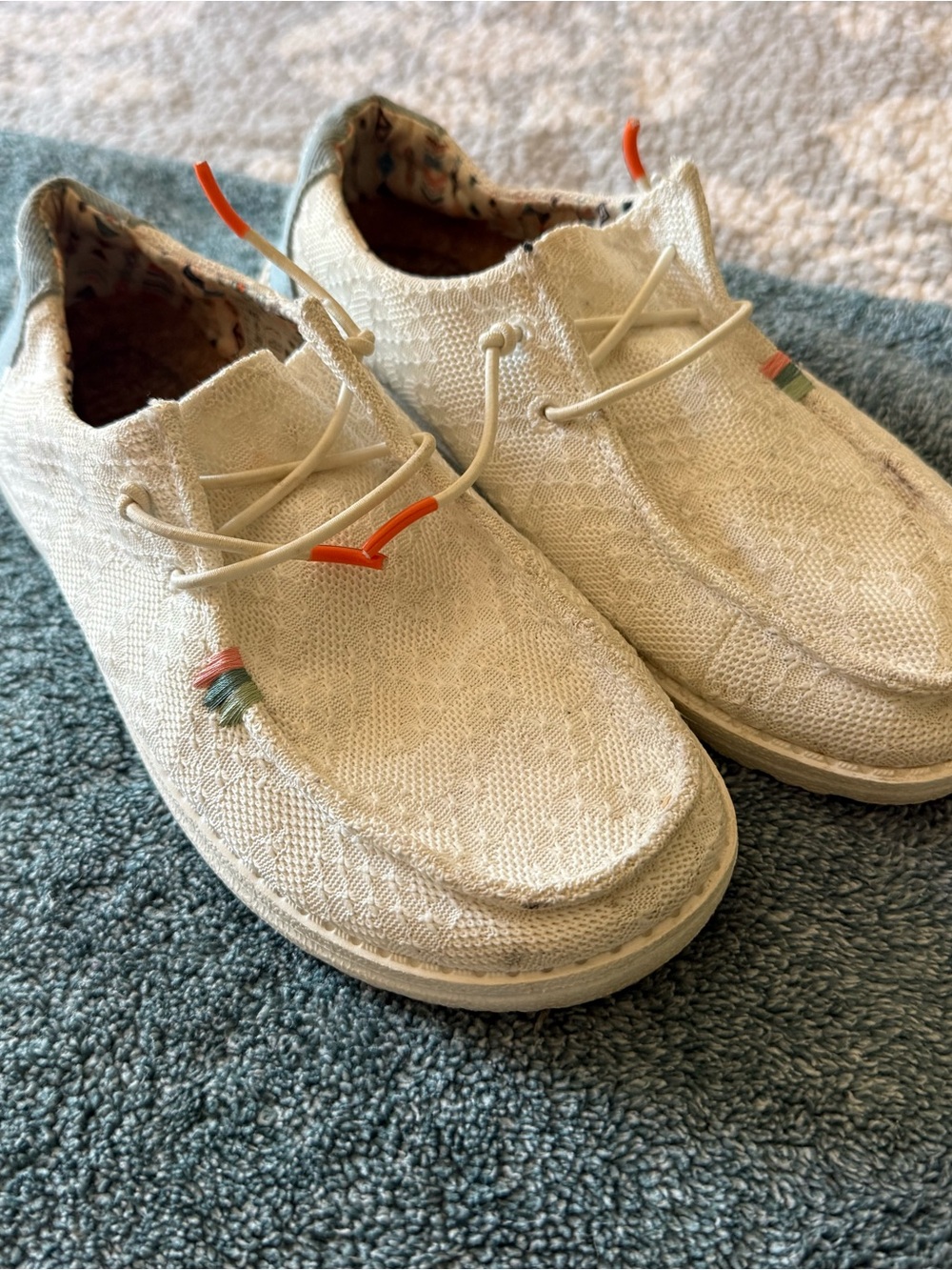 Women’s Casual White Slip-On Shoes with Blue and Orange Accent